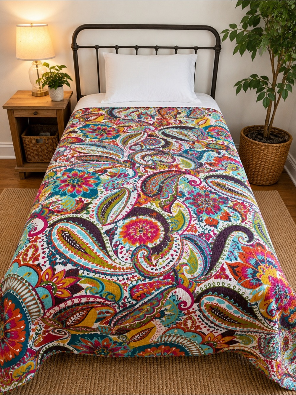 Levtex Home Paisley Floral Reversible Quilt Multicolor Cotton Throw 86x67 Boho